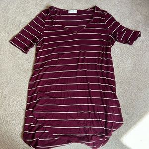 Maurice’s size small tunic length t shirt, dark red with white stripes